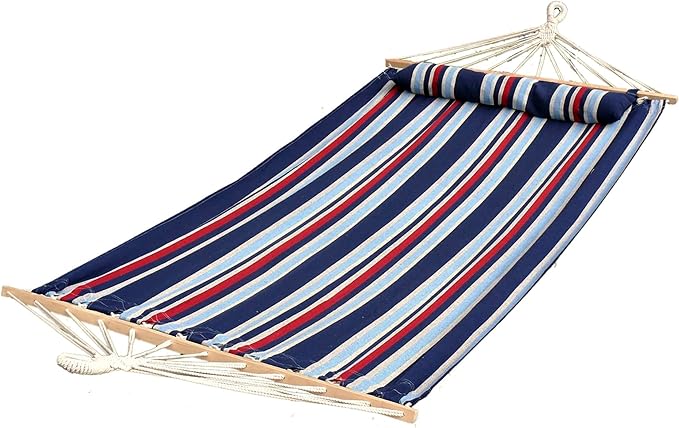 Bliss Hammocks BH-404C 48in Wide Caribbean Hammock w/Pillow, Outdoor Poolside Patio Backyard Hammock, Includes Velcro Straps & Chains, Eco Friendly Polyester & Cotton Blend, 265lb Capacity, Patriot