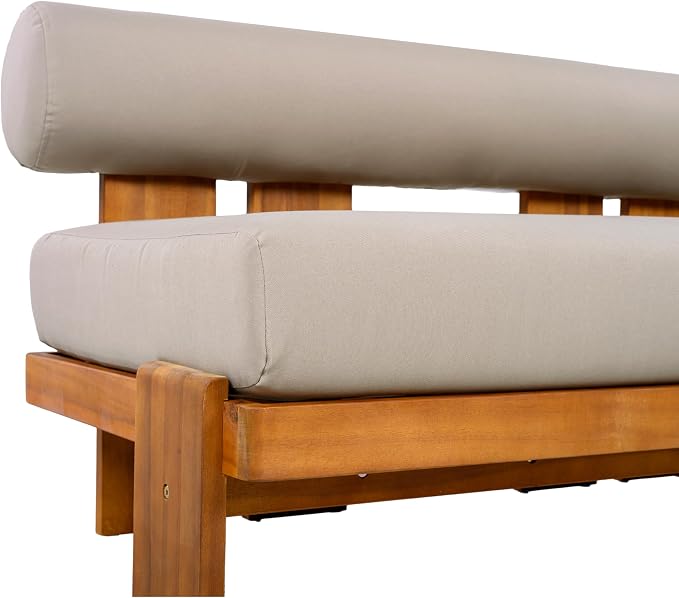 Christopher Knight Home Phobo Acacia Wood Outdoor Loveseat and Coffee Table Set, 2 Piece Patio Furniture Set with Cushion, Outdoor Conversation Set with Slatted Design for Backyard, Teak + Light Brown