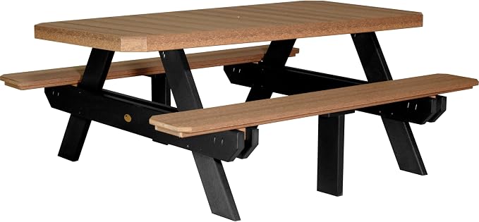 LuxCraft 6 Foot Poly Rectangular Picnic Table - Outdoor Furniture, Dining Height Table with Umbrella Hole, Seats 6 Adults, All Weather - Amish Made in USA (Antique Mahogany & Black)