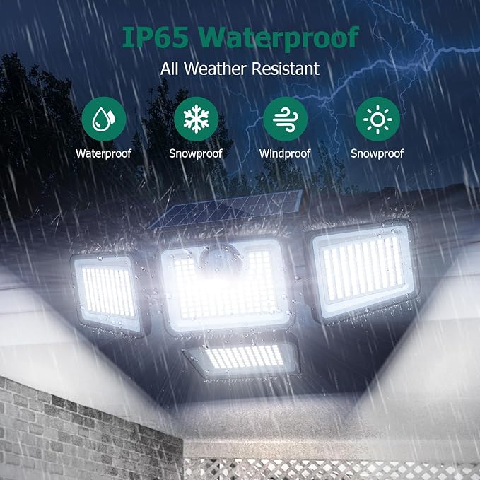 4500LM Solar Lights Outdoor, 4 Adjustable Heads Motion Sensor Lights, 3 Modes, 6500K, IP65 Waterproof Solar Security Wall Lights, Remote Control Flood Lights, Garden, Outside, Backyard, 4 Pack