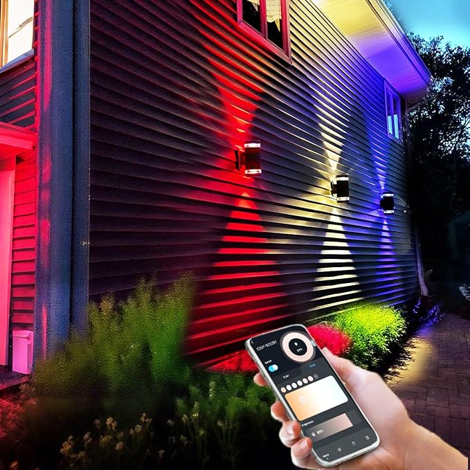 Remote Control RGB Color Changing Wall Lighting Up and Down Outdoor Wall Lights, White Temperature 2700k- 6500k Exterior Lights Fixtures Wall Mount - ETL Listed (3 Pack)