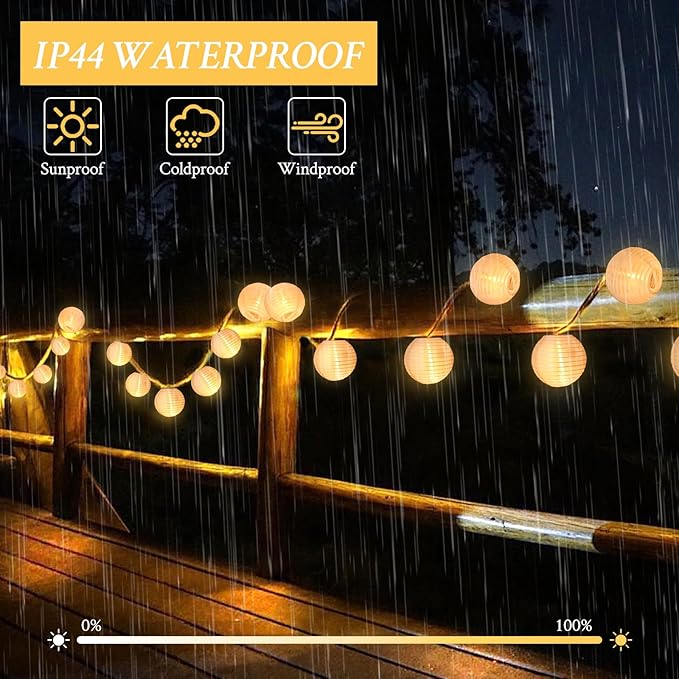 Outdoor Solar String Lantern Lights 30.7FT,Outdoor IP44 Waterproof 20 Lantern Added 1 Lantern Lights,8 Modes Solar Type-C Powered Patio Lights for Backyard Garden Cafe Bistro Party Decor