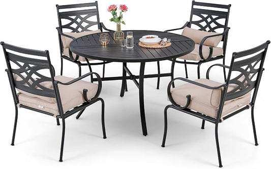 Sophia & William Patio Dining Set, Steel, Black | Umbrella Hole, E-Coated, Cushions Included, For Patio, Garden and Yard