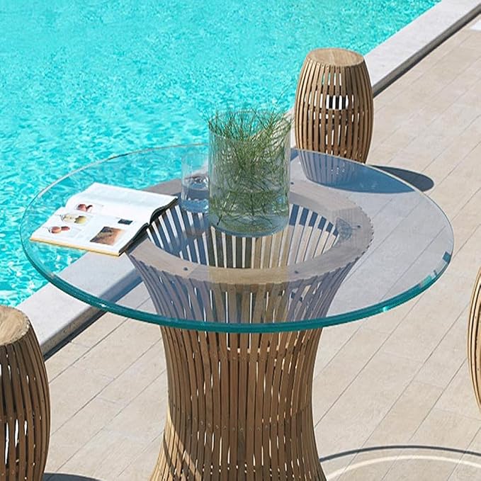 Dulles Glass 30 inch Round Glass Table Top - Tempered - 3/8" Thick Glass Surface, Safe Beveled Edge, Multipurpose for Dining Table, Patio, Coffee and End Table