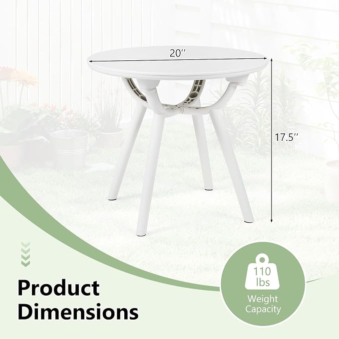 Tangkula Outdoor Side Table, 20" Round Patio Bistro Table, Outside Accent Coffee Table for Poolside, Balcony, Garden, Porch, Lawn (1 Pack,Off-White)