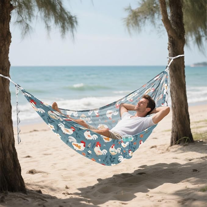 Camping Hammock Outdoor Hammocks for Outside Rooster Flowers Beach Trees Portable Lightweight with Pockets Tree Straps Indoor