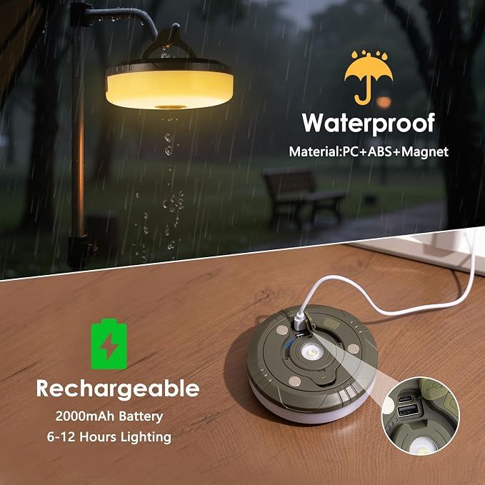 2 Pack Camping String Lights 4 in 1, 8 Modes Rechargeable Fairy Tent Lights | 30s Quick Storage, 32.8FT RGB Retractable Lights, Camping Essential Gear, Waterproof Hanging LED Lantern, Outdoor Party Decor