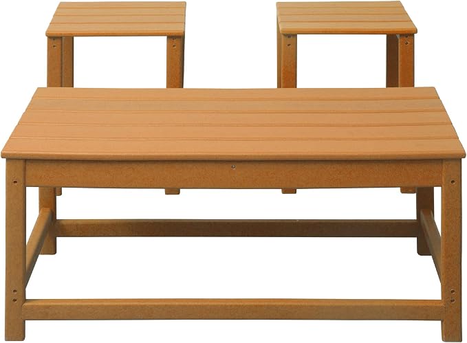 WO Home Furniture HDPE 2pcs Side and 1pc Coffee Table for Adirondack Chair, Weather and UV Resistant for Outdoor, Patio, Backyard, Porch, Garden, Orange