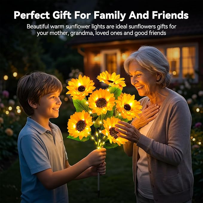 Solar Sunflower Lights Outdoor Garden Decor, 3 Pack Upgraded 18 Bright Sunflowers, Solar Flower Lights Waterproof for Garden, Flower Bed, Yard, Pathway, Patio Decor, Gift for Women, Mom, Grandma