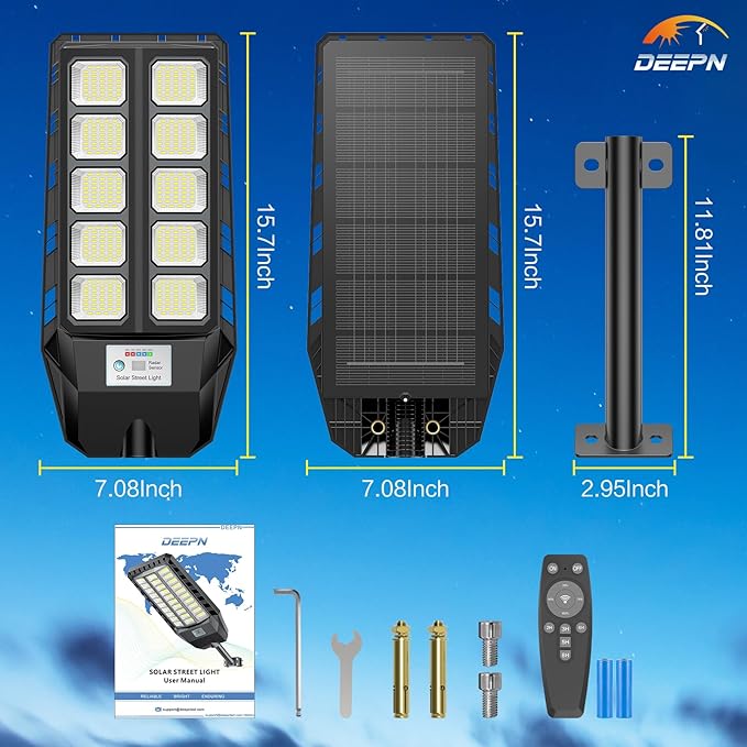 Deepn Solar Lights Outdoor, IP66 Waterproof Street Lights Outdoor, TW001 | 6500K Dusk to Dawn Solar Security Flood Lights Motion Sensor with Remote Control for Yard, Entryway Garage, Porch 1 Pack