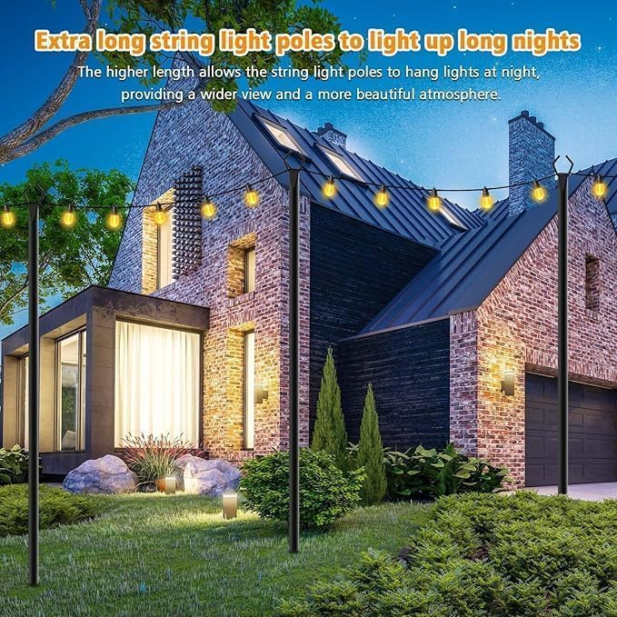LETIANPAI 10Ft String Light Poles 6 Pack,Light Poles for Outside Lights,Outdoor with Fence Brackets Hanging Lights,Metal Stand Deck Patio Backyard