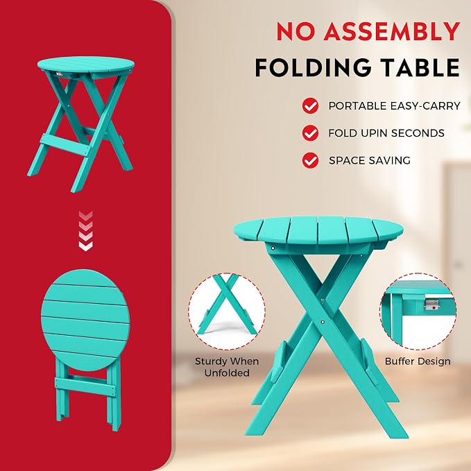 Costaelm Outdoor Bistro Table, Patio Round Portable Folding Bar Height Table Tall Balcony Pub Small High Top for Front Porch Deck, Backyard, Garden, Turquoise