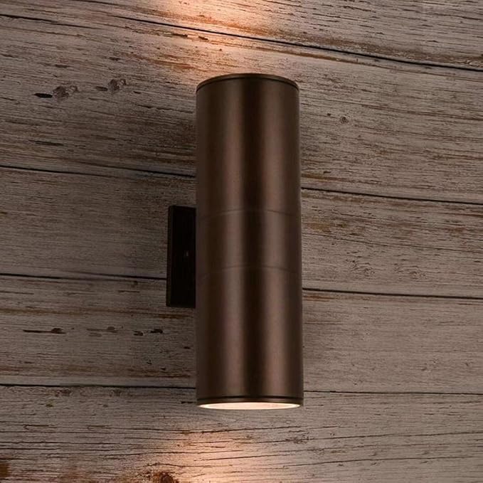 Exterior Lighting Fixtures, Dusk to Dawn Outdoor Wall Sconce | Bronze Cylinder Up Down Lighting for House Garage Front Porch, Aluminum Anti-Rust 12in with E26 Base,Warm White, ETL Listed