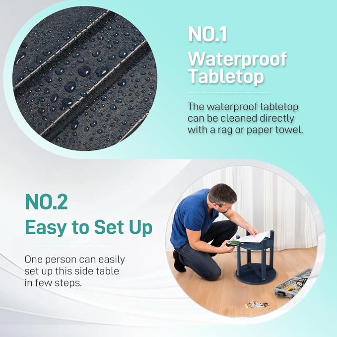 HDPE Adirondack Weather Resistant Square Side Table for Patio, Backyard, Pool, Indoor, Beach Use, Easy Maintenance (Round, Blue)