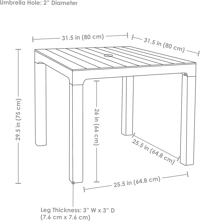 Sunnydaze Plastic Square Patio Table with Umbrella Hole - Faux Woodgrain Top - Indoor or Outdoor Use - Champagne - 29.5" H