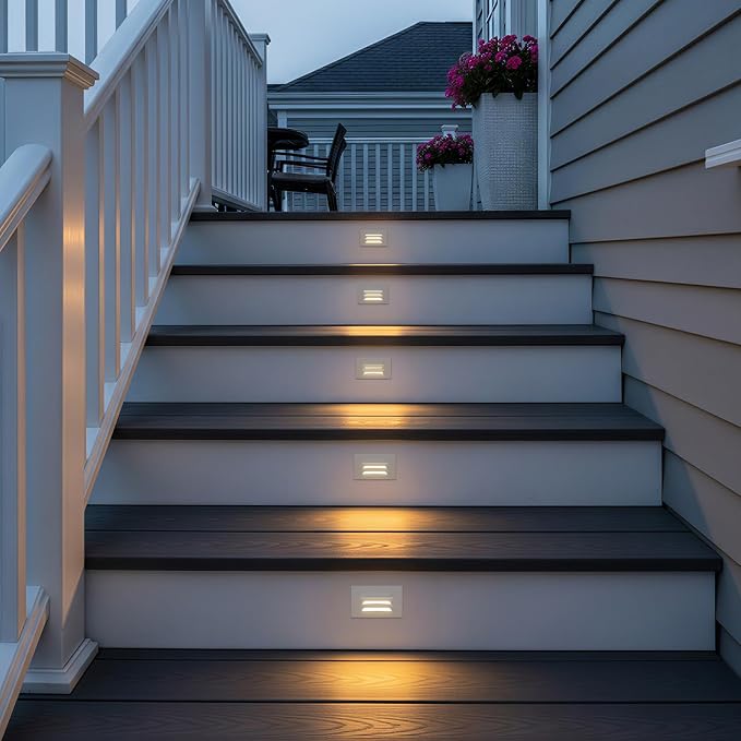 LEONLITE 3-Pack 5CCT 120V LED Step Lights, Louvered, White | Horizontal, 10%-100% Dimmable, CRI90, ETL, Indoor Outdoor Stair Lights, Wet Location, 2700K/3000K/3500K/4000K/5000K, Aluminum