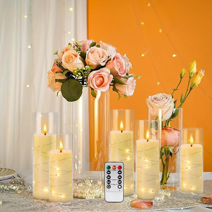 YOROXRG 24 Pack Christmas Decoration Flickering Flameless Candles,Battery Operated Candles,LED String Lights LED Candles for New Year, Home Decor, Parties,Wedding(D2.2 xH 5" 6" 7") (Ivory)