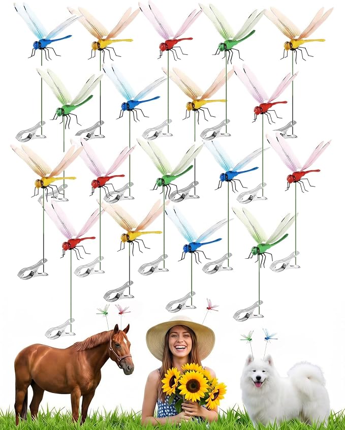 16 Pack Dragonfly Garden Decor, Colorful Metal Dragonfly Wall Art, Hanging Dragonfly Ornaments for Outdoor Indoor Patio Fence Yard Lawn Home Decoration