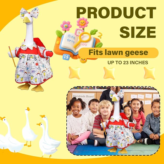 Back to School Porch Goose Outfit, Student Goose Outfit with Red School Bag Pencil Apple and Bow Headband for Home School Classroom 23 Inch Goose Statue Lawn Patio Yard Garden Decor