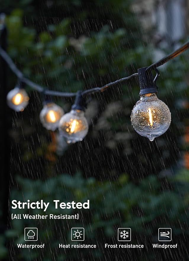 Brightown Outdoor String Lights, 109FT G40 LED IP65 Waterproof Patio Lights | 50 Shatterproof Edison Bulbs, Plug-In, Dimmable, Connectable, Outside Light for Backyard Porch Party Christmas Decorative