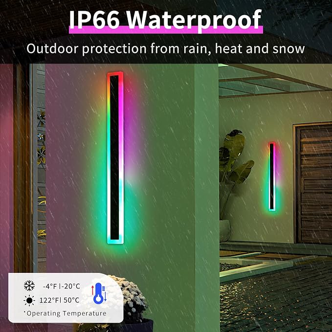 39inch Modern Long Wall lights Outdoor, 10 Colour Variations Dimmable Wall Mount Lights Fixtures, IP65 Waterproof 3000K-6000K Multicolor LED Exterior Wall Sconce for House, Yard, Patio, Porch