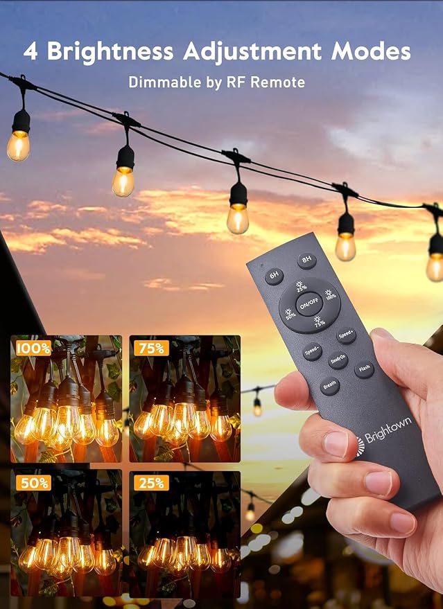 Brightown 55FT Solar String Lights Outdoor, 16+1 Shatterproof LED Lights | Waterproof, Remote Control, Dimmable, Timer, 3 Light Modes Solar Lights for Yard, Camping, Parties and Outdoor Decor