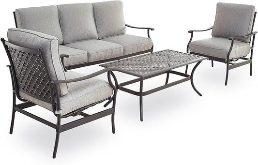 Patio Conversation Set Cushioned Metal Outdoor Furniture Sets with All Weather Galvanized Steel Frame (4Pcs,Grey)