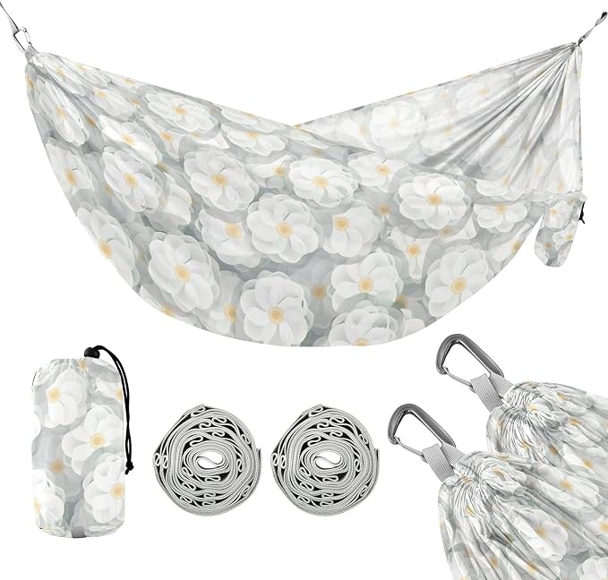 Camping Hammock Outdoor Hammocks for Outside White Camellia Flowers Beach Trees Portable Lightweight with Pockets Tree Straps Indoor