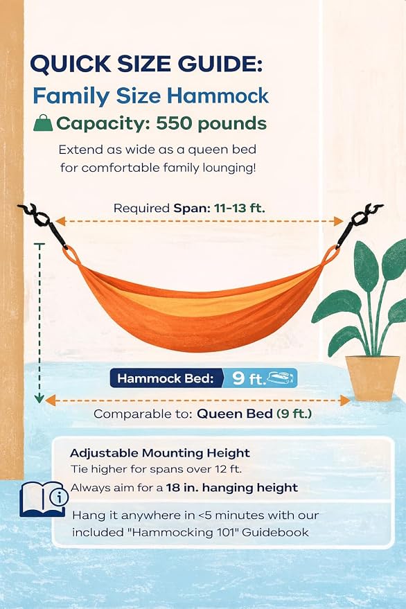 Handwoven Hammock by Yellow Leaf Hammocks - Family Size, Fits 2+ PPL, 550lb max - Weathersafe, Super Strong, Easy to Hang, Ultra Soft, Artisan Made - Color: Red - Orange