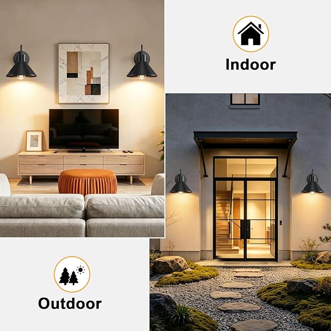 Lamomo 2-Pack Gooseneck Outdoor Barn Light, Black Wall Sconces Waterproof | 8" Vintage Farmhouse Exterior Lighting Fixture, Outside Rustproof Porch Light Outdoor for House Garage Entryway Patio Shed