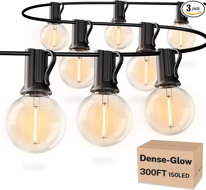 RTTY 300 FT Outdoor String Lights, Waterproof Outside Patio Light 156 Bulbs | Commercial Grade G40 LED Lights, Dimmable Connectable Hanging Lighting for Cafe, Bistro, Porch, Deck, Gazebo,Backyard, 2700K