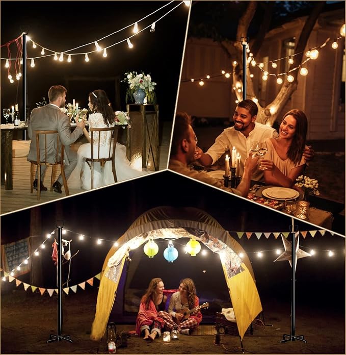 Queension 10FT Plug Floor String Light Poles for Outdoor String Lights for Garden, Backyard, Patio Lighting Stand for Parties, Bistro & Weddings, 2 Pack | for Garden, Backyard, Patio Lighting Stand for Parties, Bistro & Weddings