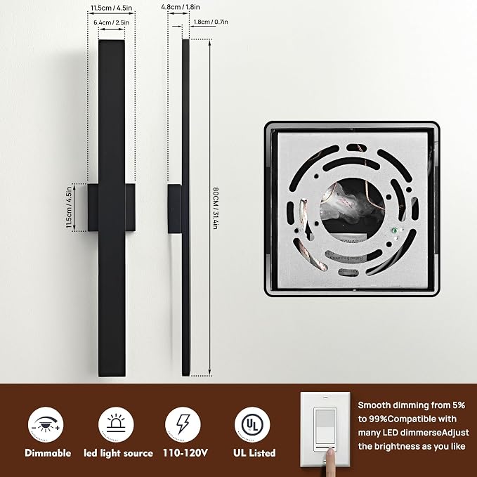 Black Long Outdoor Wall Lights Modern Exterior Lighting Fixtures 31.5 Inch Outdoor Wall Sconce LED 3000K IP65 Waterproof Wall Mount Outside Lights for House Garage Front Door Patio 2Pack