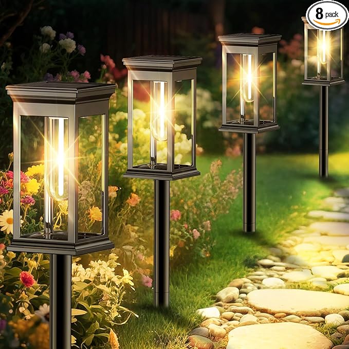 Solar Pathway Lights Outdoor Waterproof – 8 Pack Bright Solar Powered Garden Lights with Auto On/Off, IP65 LED Landscape Lighting for Walkway Patio Lawn Yard Decor