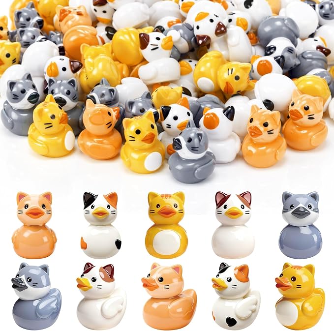 Novabright 100 Pcs Mini Resin Cat Ducks Tiny Resin Cat Ducks Figures to Hide Small Animal Statue for DIY Cake Craft Garden Landscape Ornament Potted Decoration Birthday Party Supplies