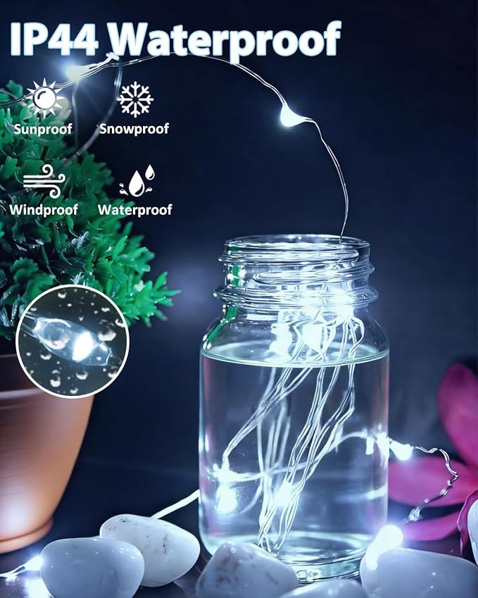 4 Pack 60 LED Fairy Lights Battery Operated with Timer, 20 FT Cool White | Cuttable Copper Wire, Waterproof Battery String Lights for Indoor Outdoor, Wedding, Bedroom, Home, DIY, Christmas Decorations