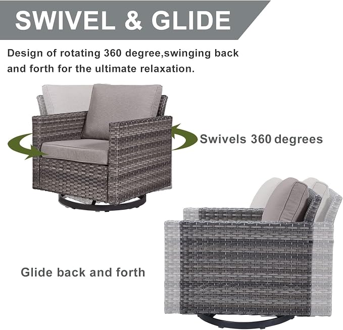HUMMUH 5 Piece Patio Furniture Set,Wicker Swivel Rocker Patio Chairs Set of 4 with 30'' Fire Pit Table Outdoor Furniture Set for Porch,Garden,Backyard