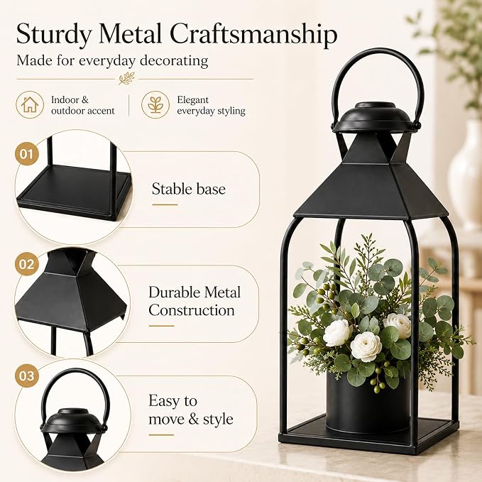Decorative Metal Lanterns Indoor Outdoor, Lanterns Decorative Outdoor | 3Pcs Candle Holder for Front Porch, Fireplace, Patio, Entryway, Wedding & Christmas, Party Decoration, Table Centerpiece