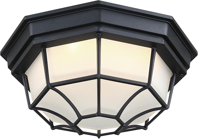 10.5 inch Black Octagonal Outdoor Ceiling Lights LED 2700K 3000K 3500K 4000K 5000K Close to Ceiling Light Farmhouse Spider Web Lamp Black Entry Door Lights,Aluminum Alloy,Glass,17W,120V,850Lm-1050Lm