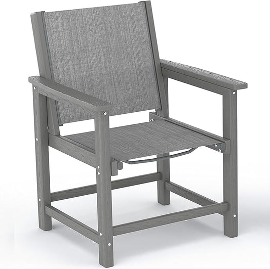Amopatio HDPE Patio Dining Chair with Armrests - Textilene Outdoor Chair with Wide Seat for Poolside, All Weather UV Resistant Heavy Duty Patio Chair for Backyard Balcony & Deck(Gray)
