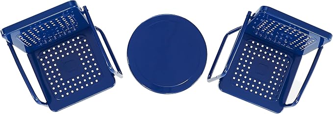 Crosley Furniture Bates 3-Piece Outdoor Chair and Side Table Set, Retro Metal Bistro Patio Conversation Sets, Navy Gloss