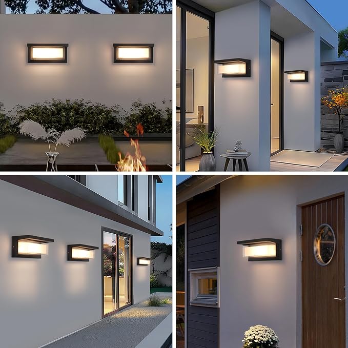 2 Pack 24W LED Outdoor Wall Lights Exterior/Interior Adjustable 3-Color Sconces Lights 2100LM IP65 Waterproof Modern Outdoor Wall Mount Lighting Fixtures Aluminum Wall Lights Compatible with Dimmers