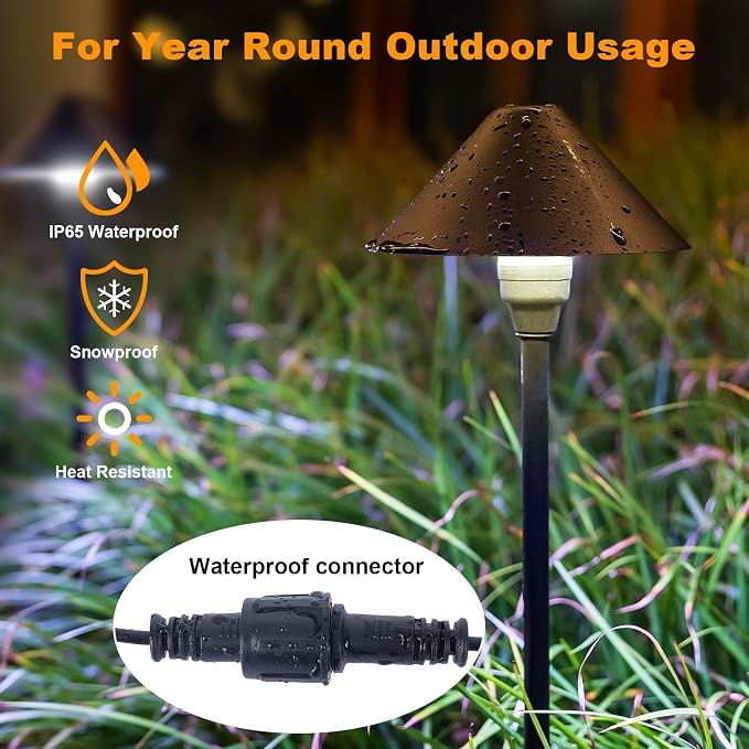 Low Voltage Pathway Lights with Transformer, 4H/6H/8H Cycle Timer | Plug and Play, Non-hardwired, Waterproof Low Voltage Landscape Lighting for Flower Bed Backyard Walkway Driveway, Set of 4
