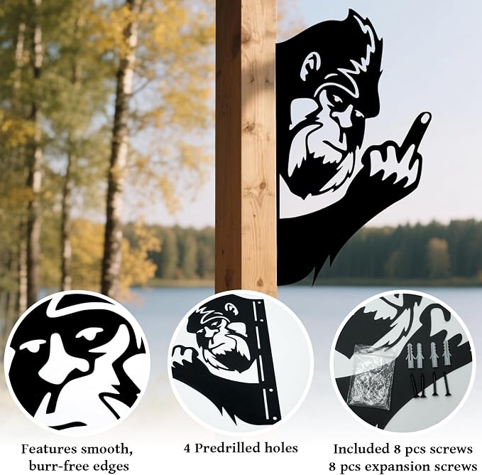2 Pack 13 Inch Bigfoot Yard Decor, Funny Metal Sasquatch Signs | Two funny Bigfoot metal signs for fences, trees, posts, porches, cabins, garages, yards and man caves