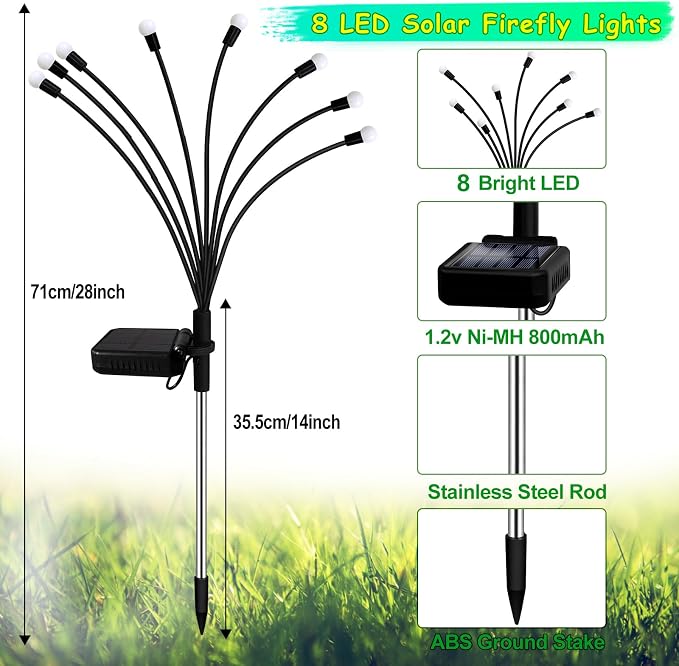 Kohlrabi Solar St Patricks Day Lights Outdoor, 4 Pack 32 LED Solar Green Firefly Lights Waterproof, Starburst Wind Swaying Light for Outside Yard Patio Planter Flower Bed Walkway Christmas Decoration