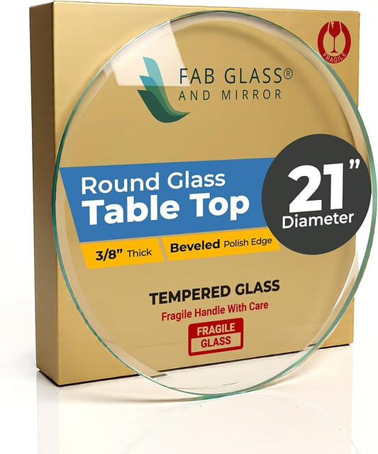 21 Inch Round Tempered Glass Table Top Beveled Polished Edge -3/8” Thick Round Glass Table Top–Heavy Duty, Dining, Coffee, and Office Tables by Fab Glass and Mirror
