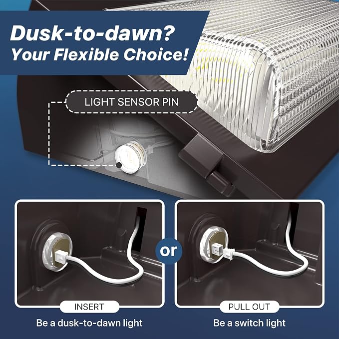 HYPERLITE LED Wall Pack Light 120W with Dusk to Dawn Photocell and Glass Lens LED Security Flood Commercial and Industrial Outdoor LED Wall Lights Out Door for House Warehouses UL Listed