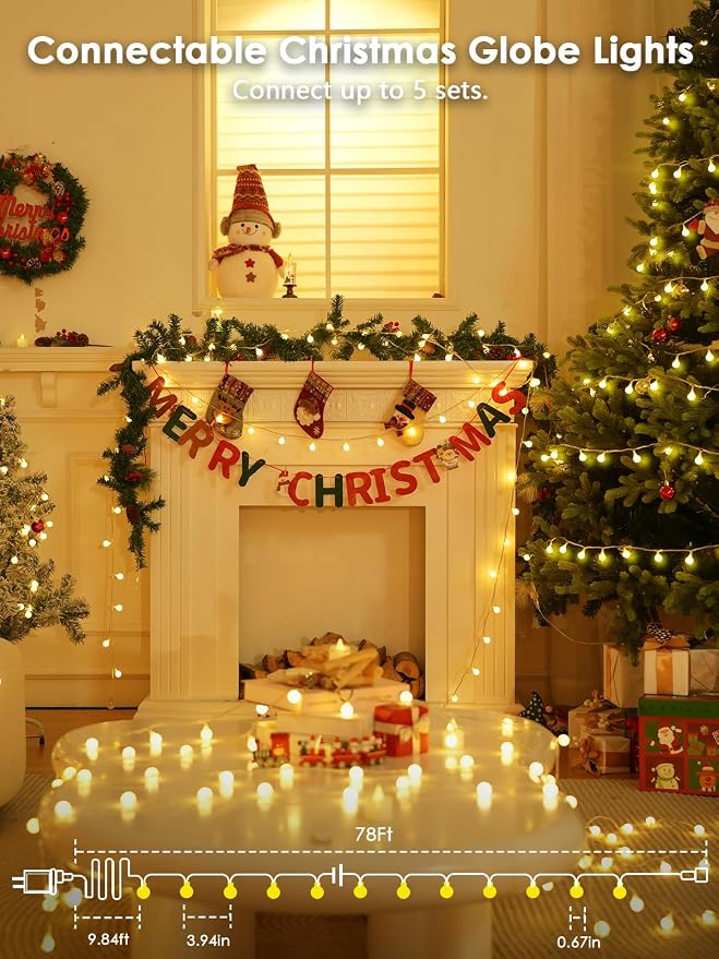 2PK 400LED 152FT Connectable Globe String Lights Indoor Bedroom Warm White | Classroom String Lights Plug in, 8 Modes & Remote, Hanging Fairy Light for Classroom Christmas Room Party Outdoor Decor