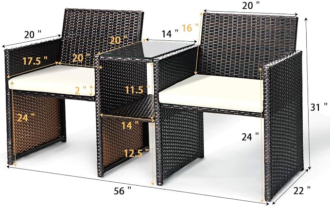 Tangkula Outdoor Furniture Set Paito Conversation Set with Removable Cushions & Table Wicker Modern Sofas for Garden Lawn Backyard Outdoor Chat Set (Sofa Style)