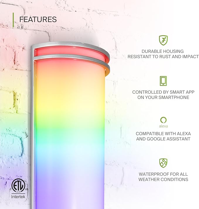 ASD 24 Inch Smart RGBW LED Outdoor Sconce Lights - 23W 120-277V 2700-6500K Nickel Exterior Lighting Fixtures, Remote Control Alexa Exterior Lights for House, Patio Wall Light Fixture ETL 2 Pack